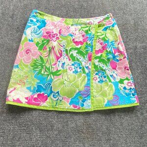 Island Republic Skort Women's 8 Pink‎ Green Floral Giraffes Lions Activewear